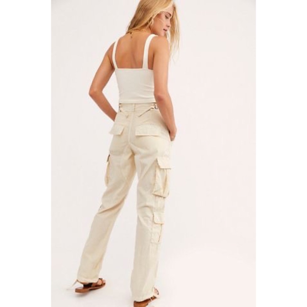 Free People Cream Wide-Leg Cargo Pants